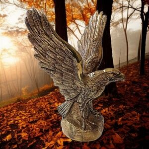 Vintage Bald Eagle Figurine Brass Color Metal Americana Patriotic Spread Wings